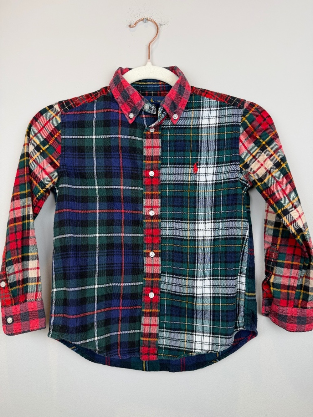 Ralph Lauren Boys Size 6 Patchwork Plaid Button Down Shirt Multicolor